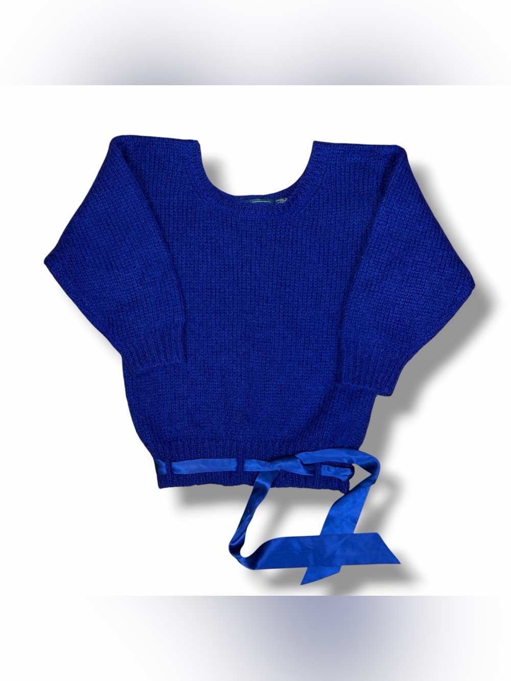 Carroll Reed Mohair Knit Sweater Royal Blue Satin Ribbon Sz S